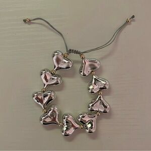 Chunky Silver Hearts Beaded Adjustable Fashion Bracelet